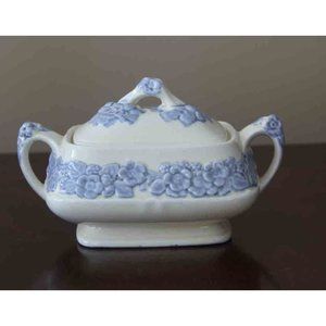 Crown Ducal Gainsborough England Sugar Bowl Blue Ivory 749657 Porcelain Floral